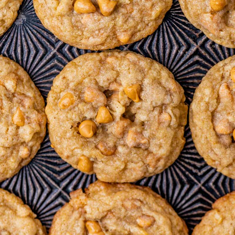 closeup of butterscotch potato chip cookies on a pan