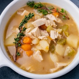closeup of a bowl of chicken soup