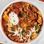 a bowl of instant pot lasagna soup