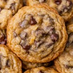 a pile of chocolate chip potato chip cookies