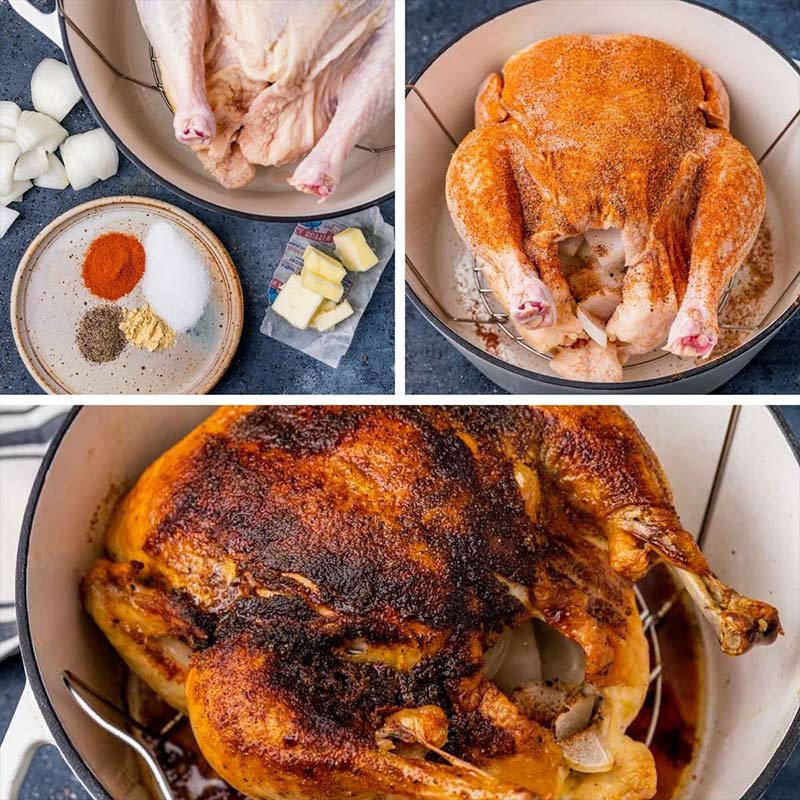 collage of how to make easy roasted chicken
