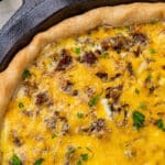 overhead view of breakfast sausage pie