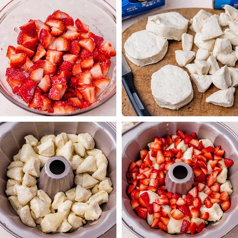 collage on how to make strawberry monkey bread