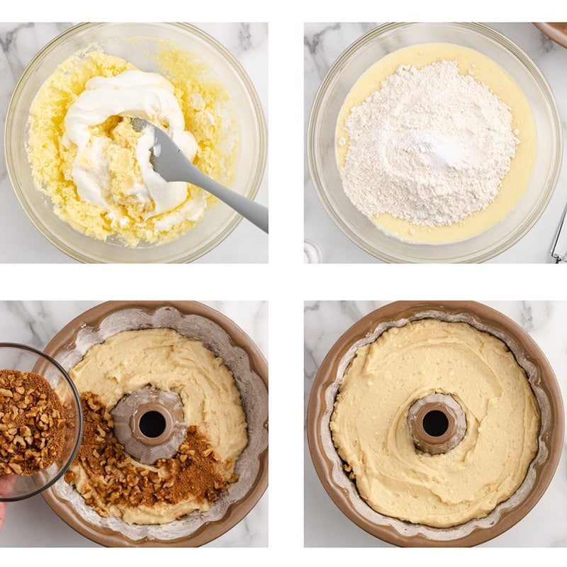 collage of how to make a cinnamon streusel coffee cake