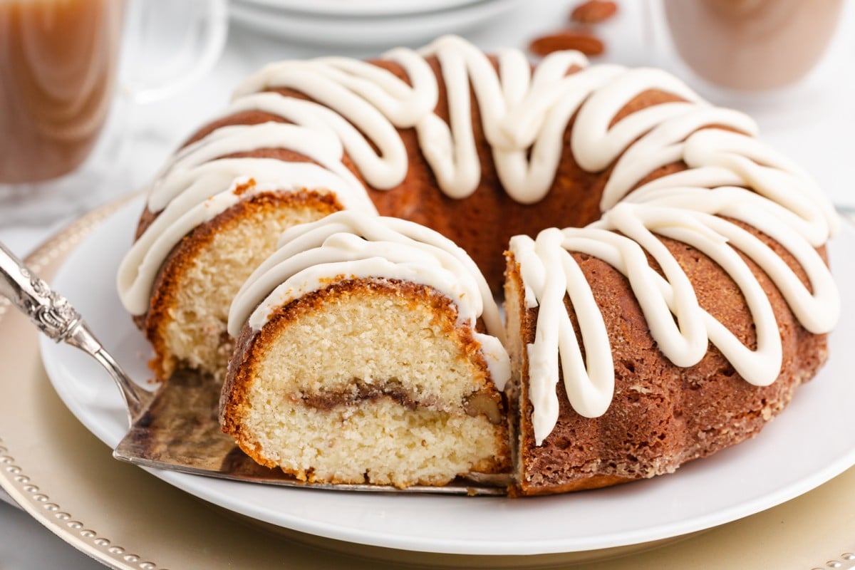 glazed coffee cake with cinnamon streusel