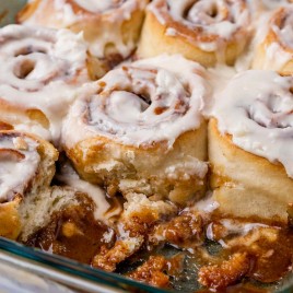 gooey cinnamon rolls in a pan