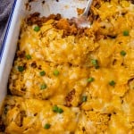 overhead view of a casserole in a pan