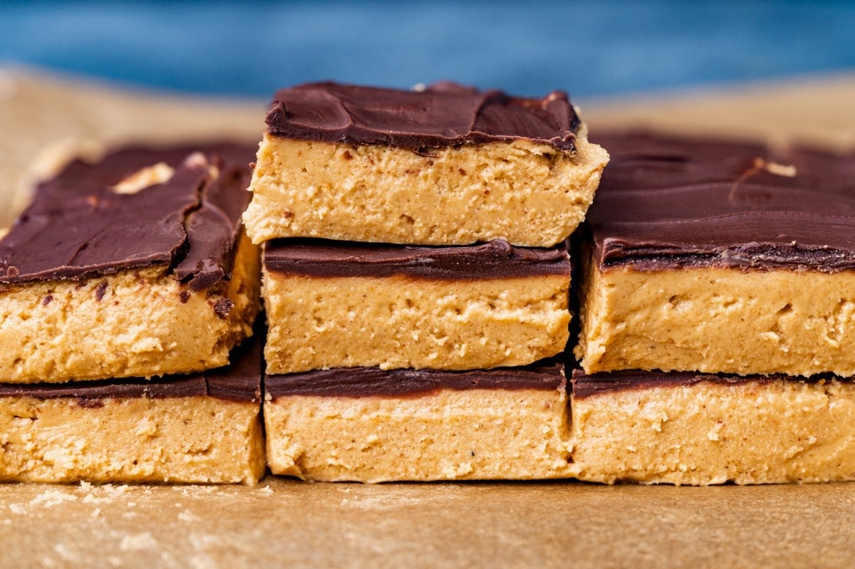 no bake peanut butter squares on a table