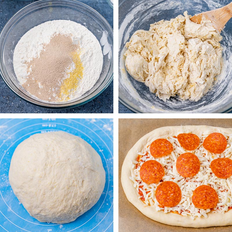 collage of how to make pizza dough