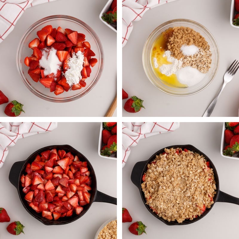 collage of how to make strawberry crisp