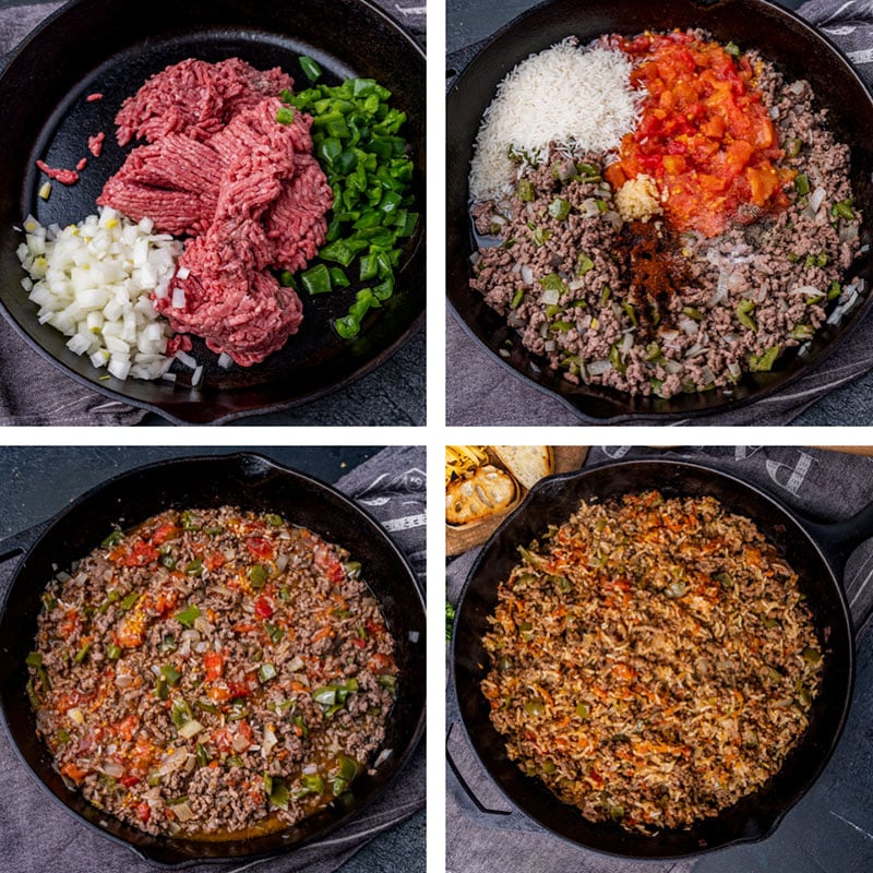 collage of how to make texas hash casserole