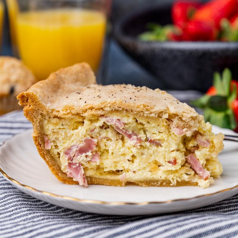 a slice of easter ham pie on a plate