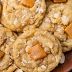 plate full of caramel coconut cookies