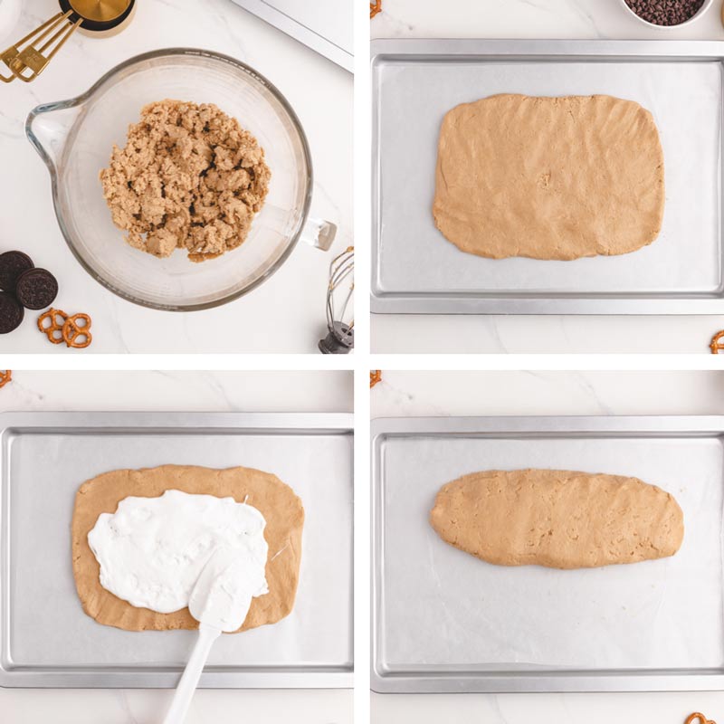 collage of how to make a dessert dip peanut butter ball