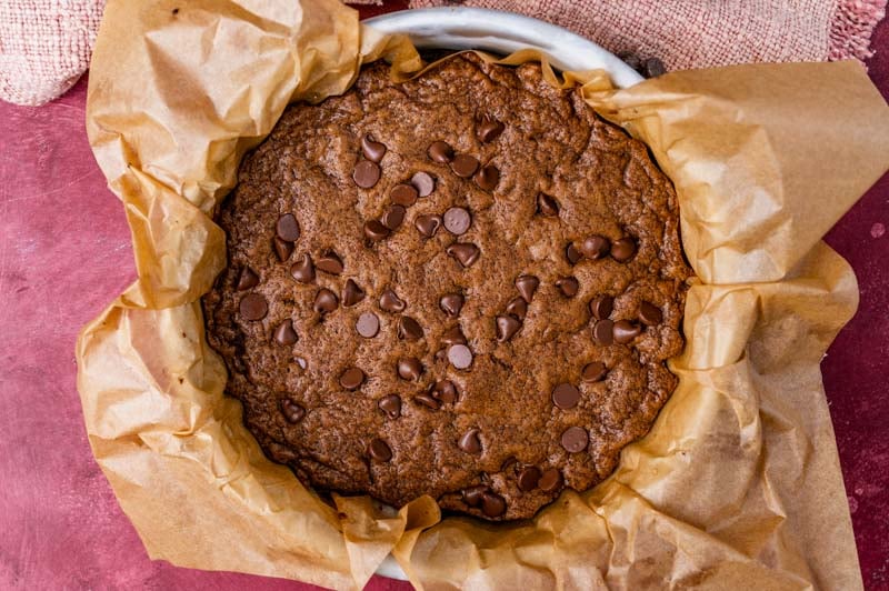 chocolate cookie baked in a cake pan