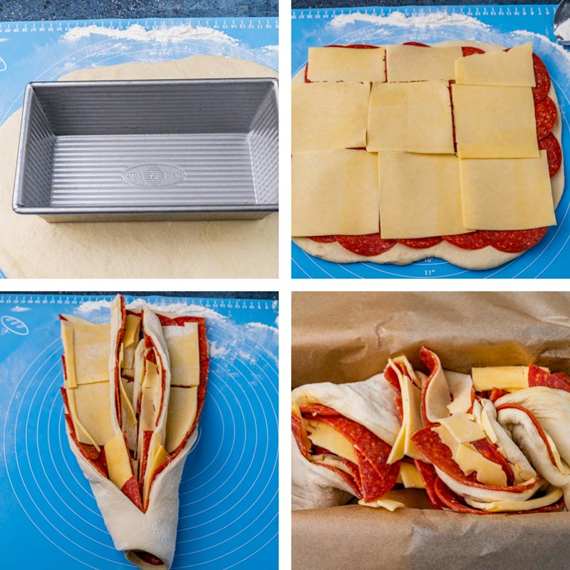 collage of how to make twisted pizza bread