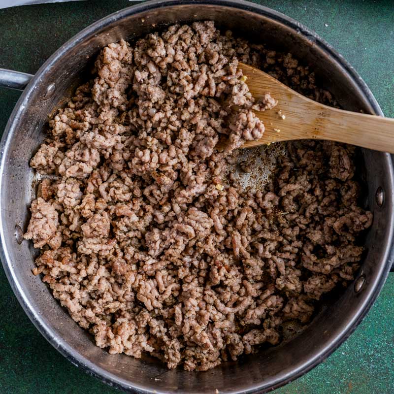 ground pork in a skillet