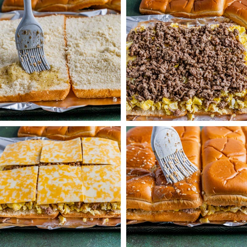 collage of how to make breakfast slider sandwiches