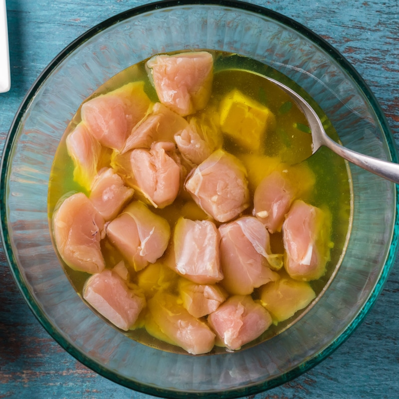 cubed chicken in dill juice