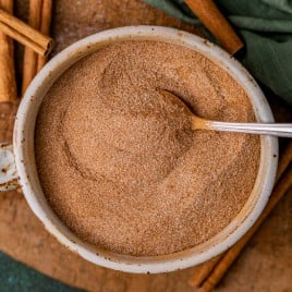 overhead view of cinnamon sugar in a bowl