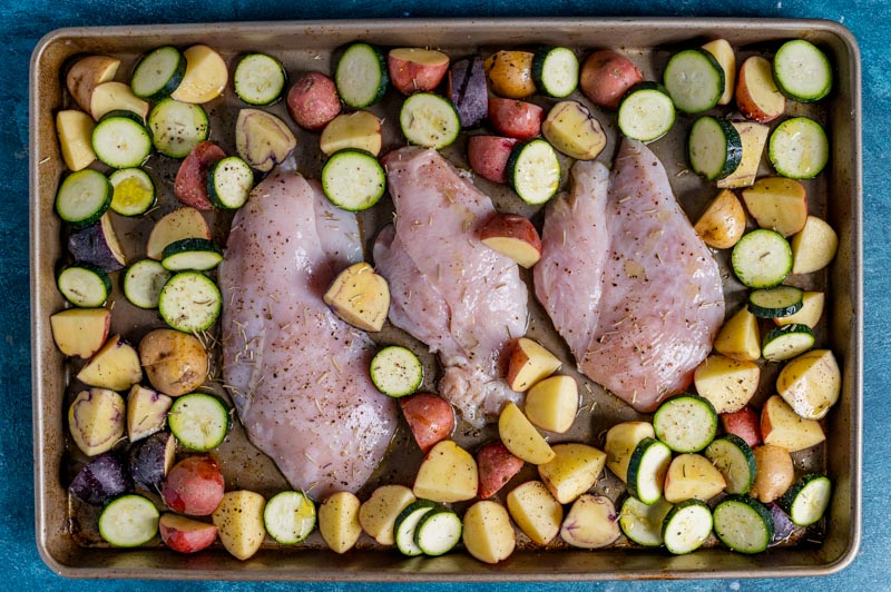 uncooked chicken sheet pan dinner