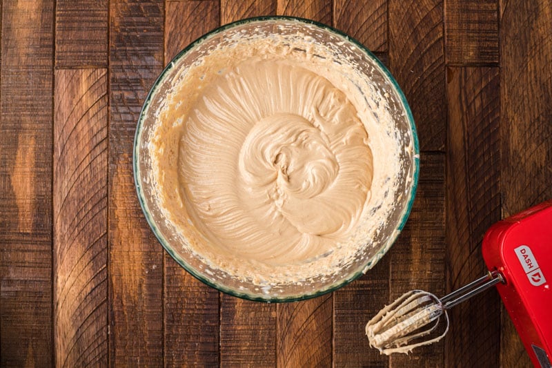 peanut butter mousse in a mixing bowl