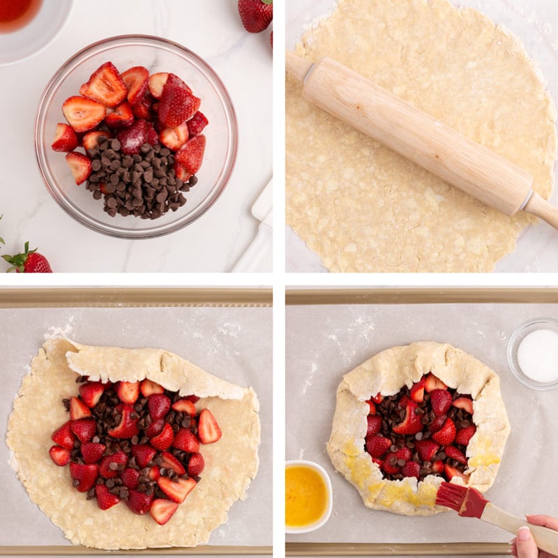 collage of how to shape a strawberry galette