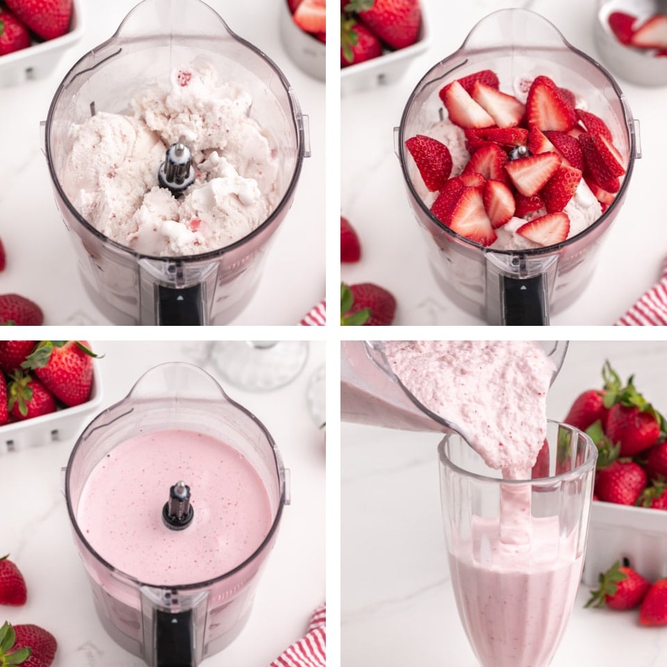 collage of how to make a strawberry shake