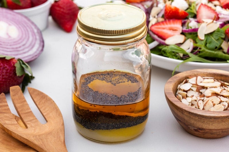 poppy seed dressing in a mason jar