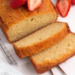 overhead view of slices of loaf cake