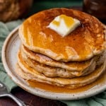 a stack of whole wheat sourdough pancakes