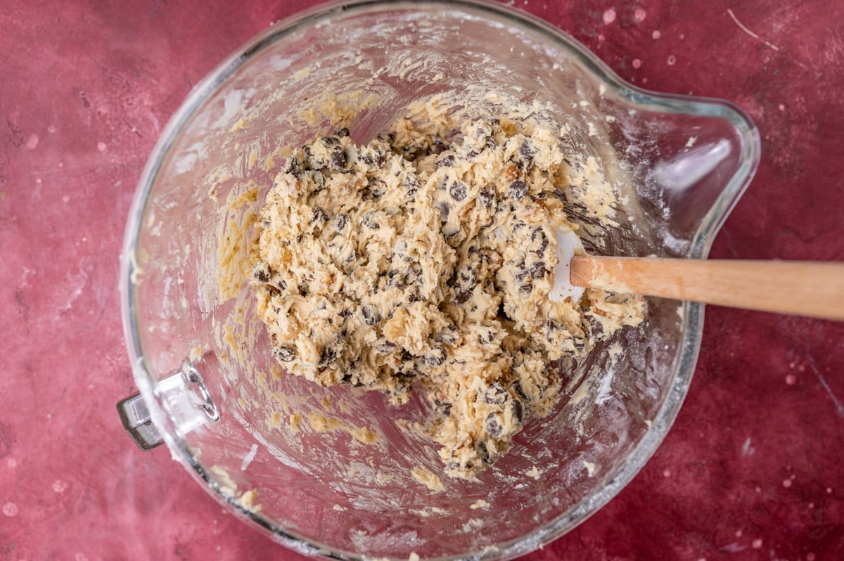 chocolate chip cookie dough in a bowl