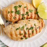 overhead view of grilled chicken with lemon lime flavor