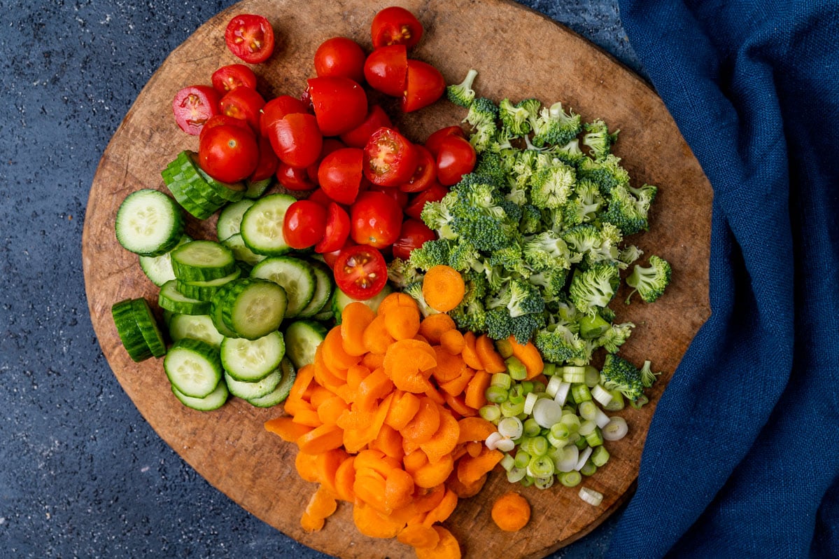 chopped vegetables on a cutting board