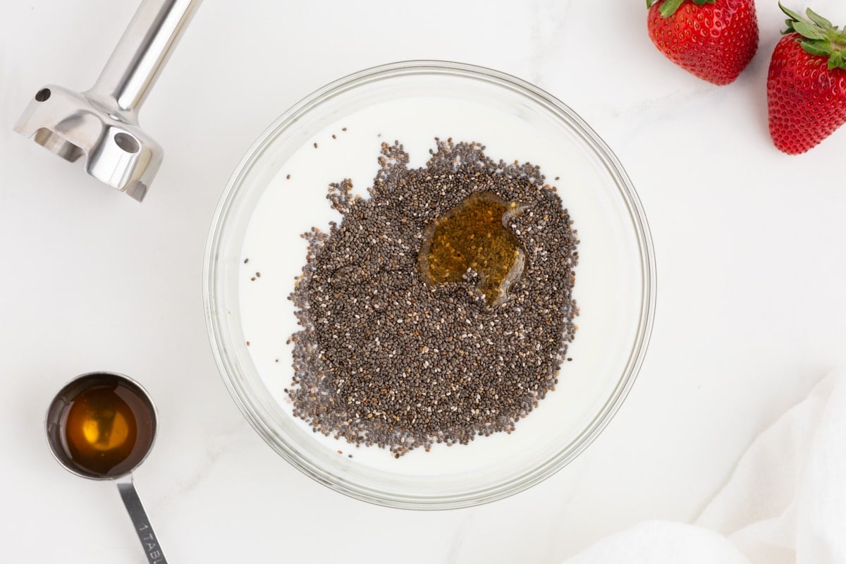 chia seeds, yogurt and honey in a bowl