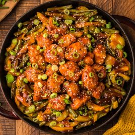 closeup of panda express copycat honey sesame chicken