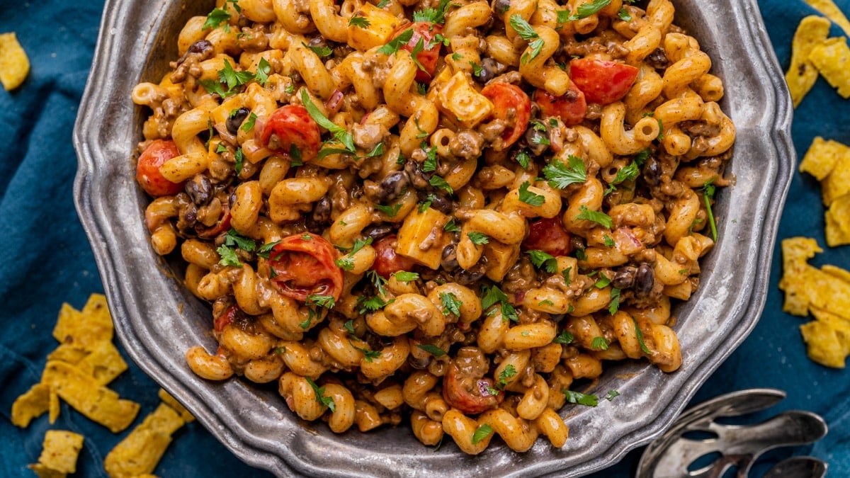 Taco Pasta Salad with an Easy 3 Ingredient Sauce