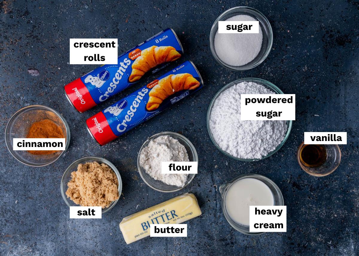 ingredients for cinnamon crescent rolls on a table