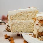 closeup of a slice of cake on a spatula