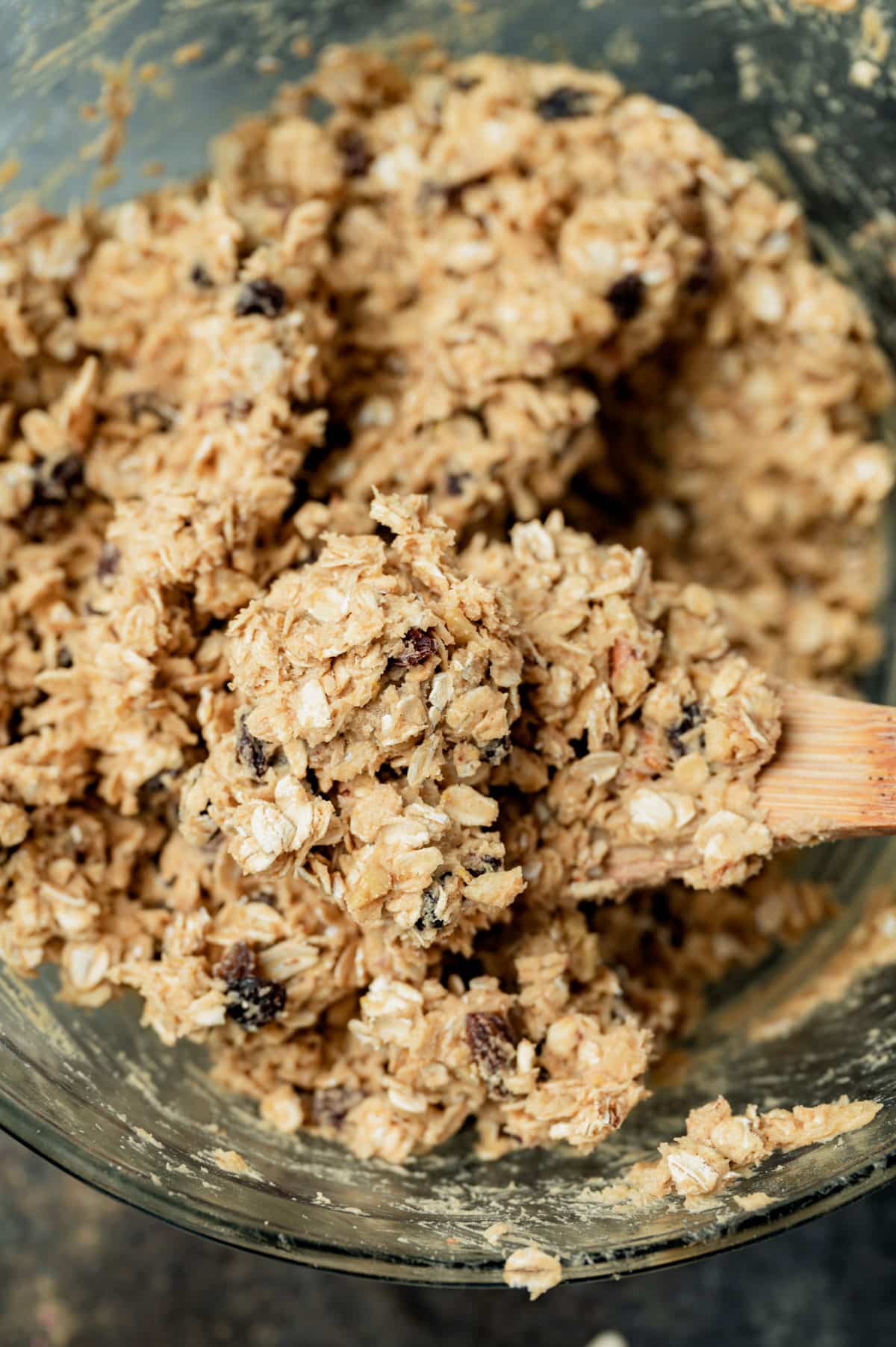 oatmeal raisin cookie dough in a bowl