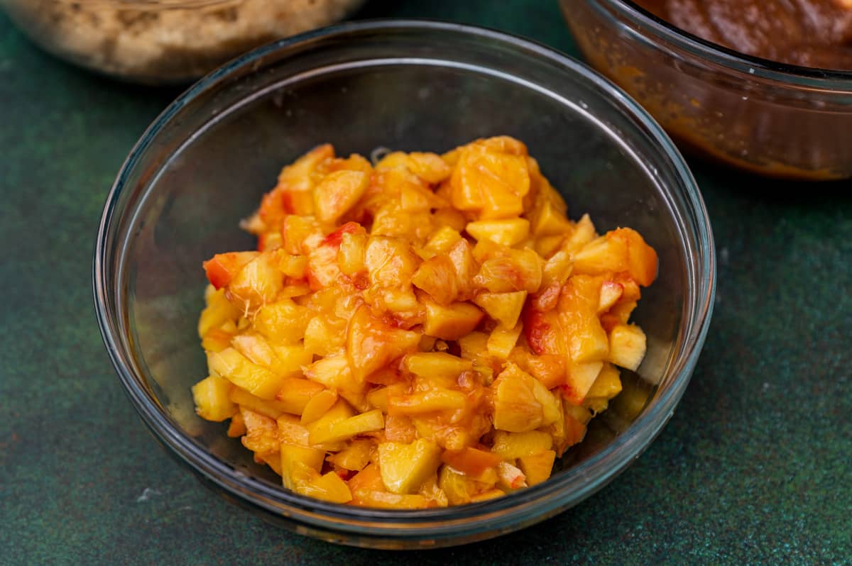 freshly diced peaches in a bowl