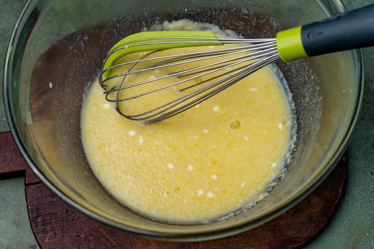 wet ingredients in a mixing bowl