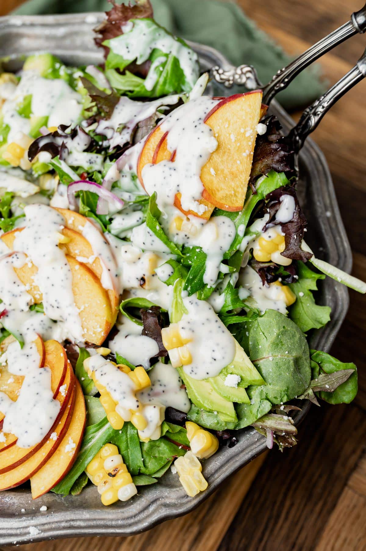 easy peach salad in a bowl