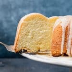 old fashioned pound cake slice on a spatula