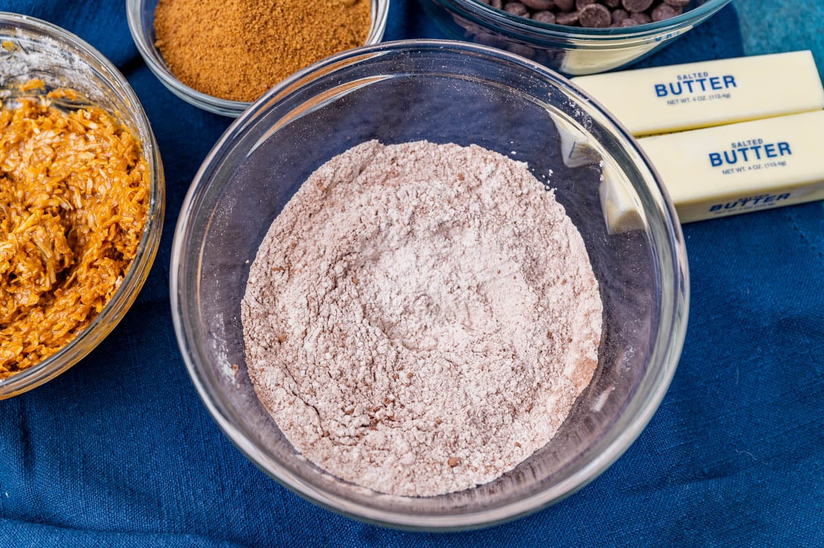 flour and cocoa power mixture in a bowl