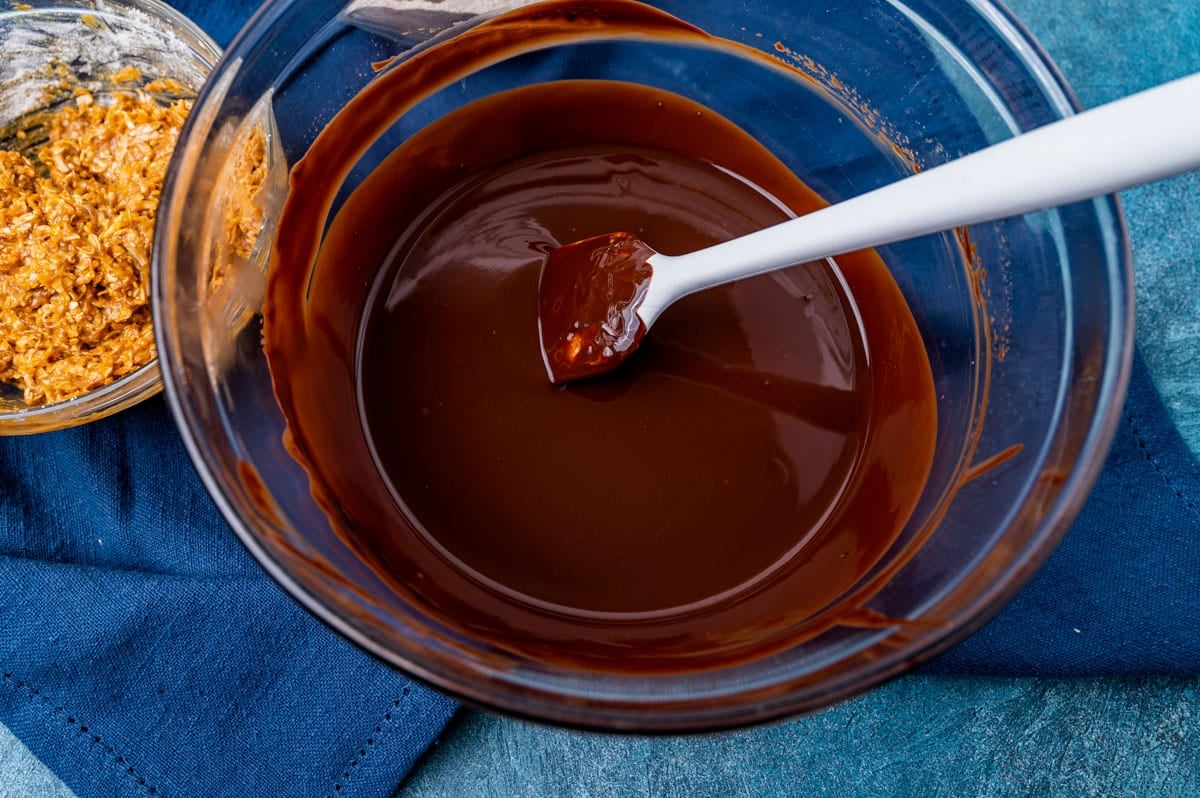 melted chocolate in a bowl with a spoon