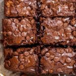 overhead view of brownies cut into squares