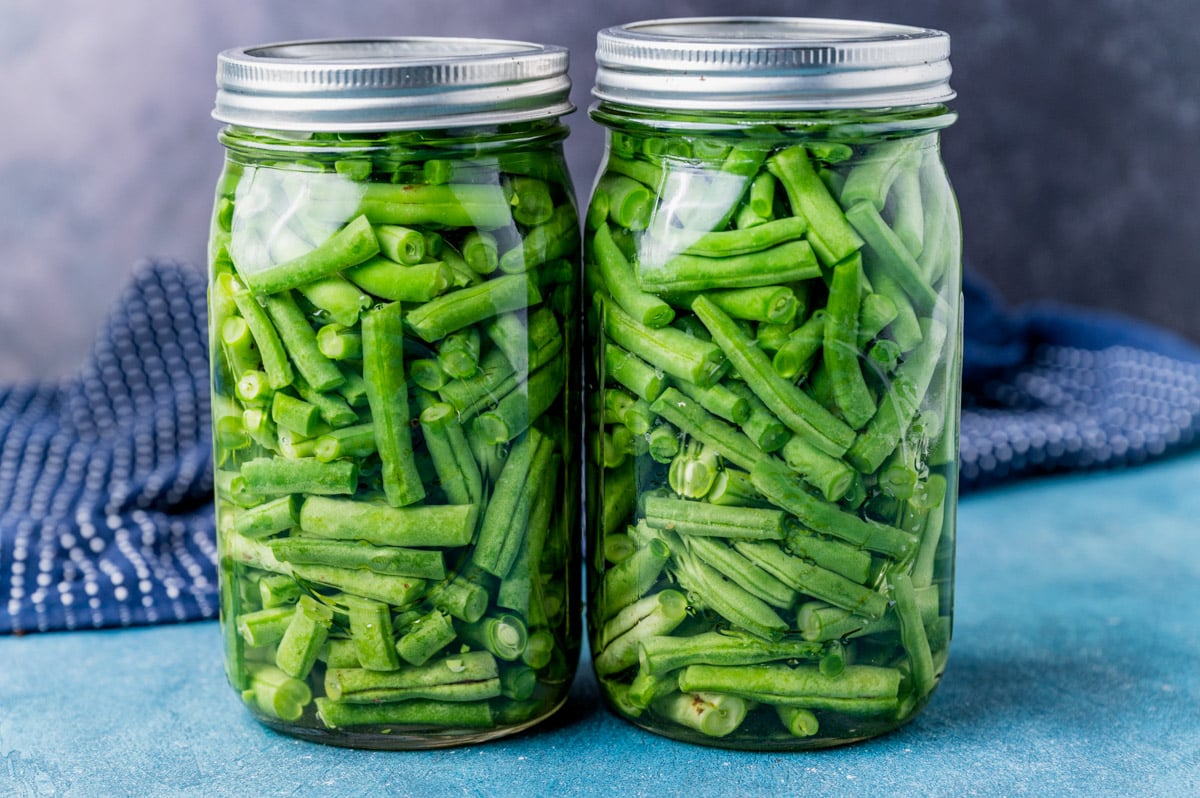 two quart jars of green beans - unprocessed