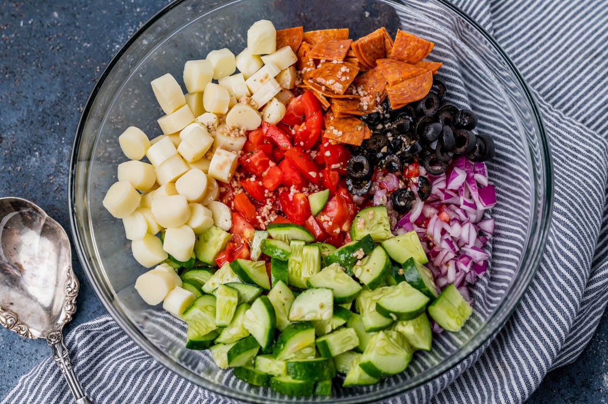 ingredients for tomato salad in a bowl