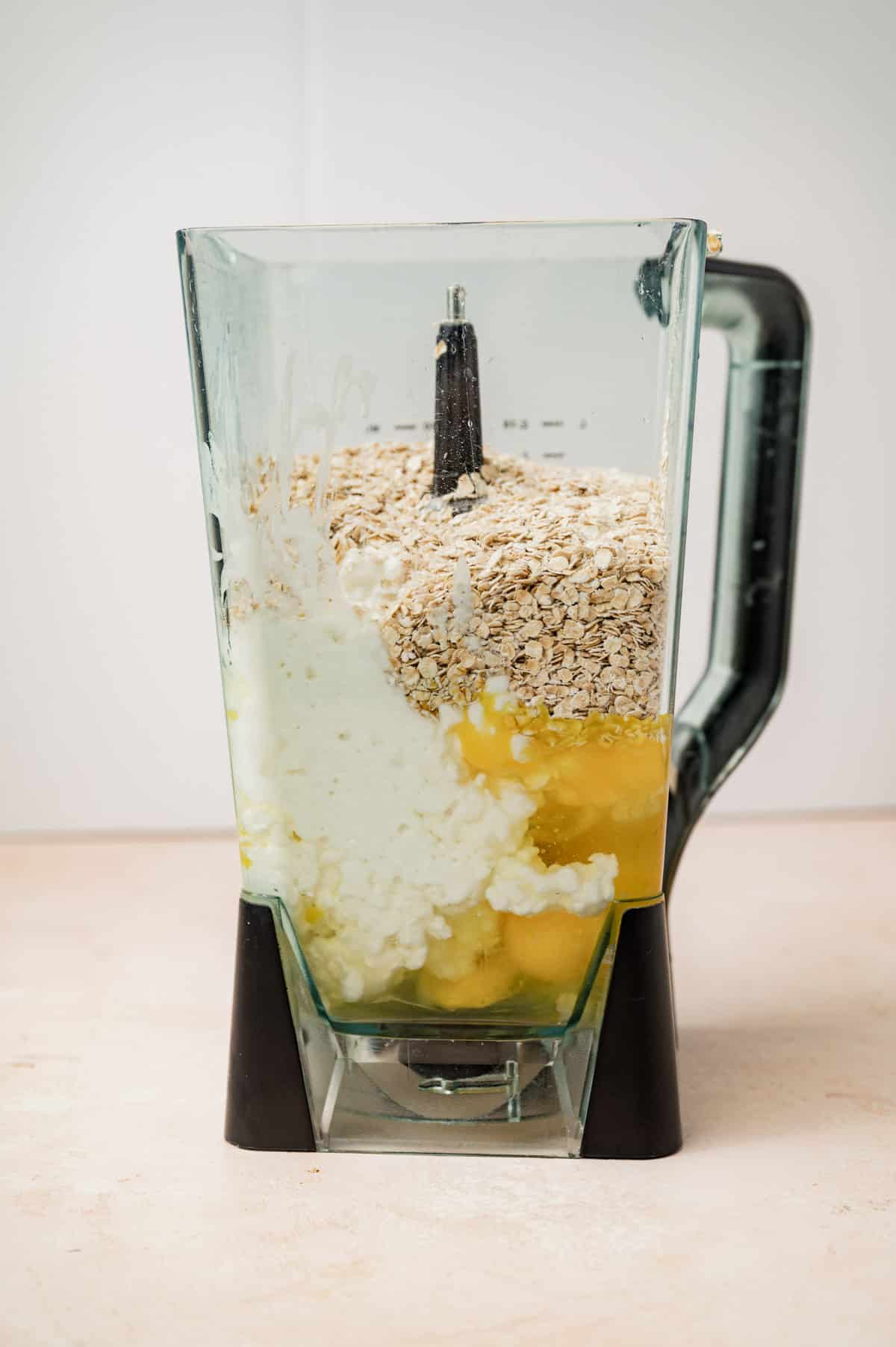 oatmeal, cottage cheese and eggs in a blender